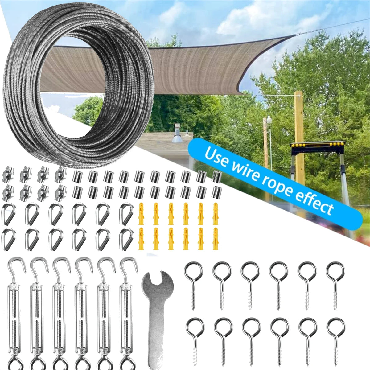Sun Shade Sail Hardware Kit – 35M Stainless Steel Cable Rope
