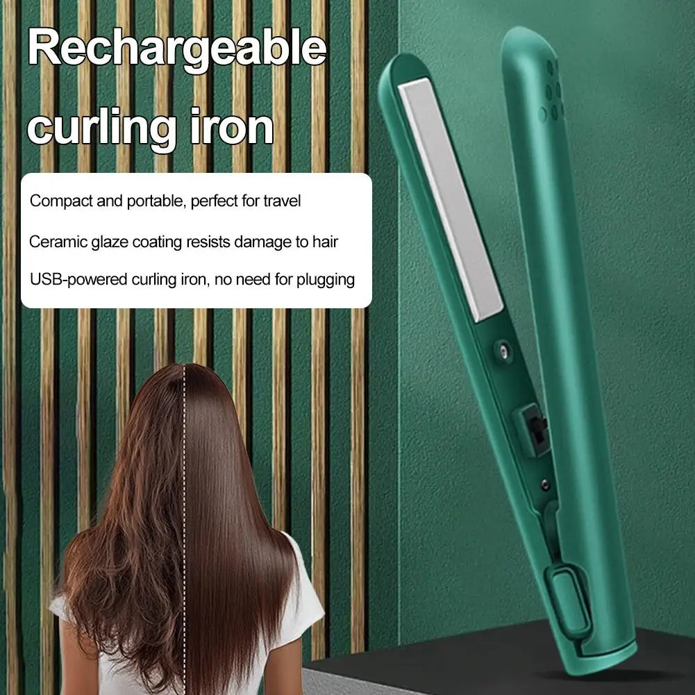 USB Cordless 2-in-1 Hair Straightener & Curler | Travel Flat Iron