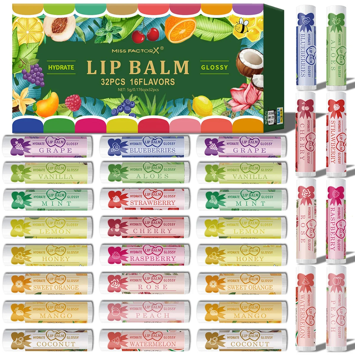 32-Piece Colored Lipstick Set – 16 Shades, Moisturizing Lip Care