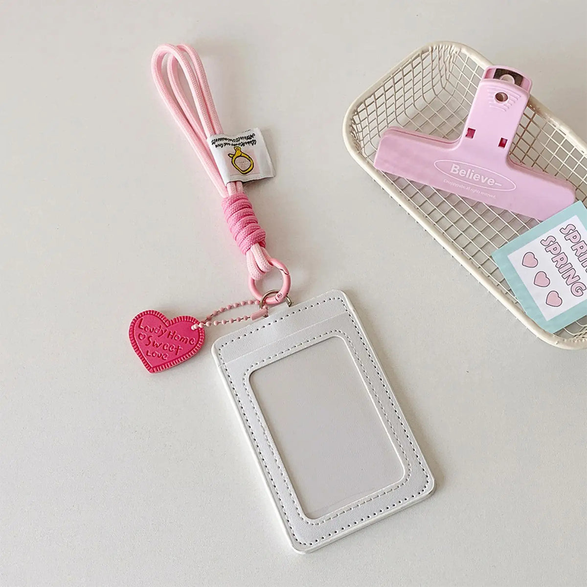 Double Slot Card Holder Keychain with Heart Charm | PU Leather