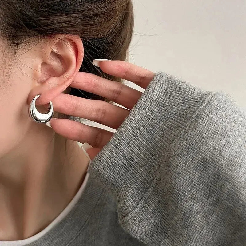 925 Sterling Silver Korean Geometric Hoop Earrings for Women