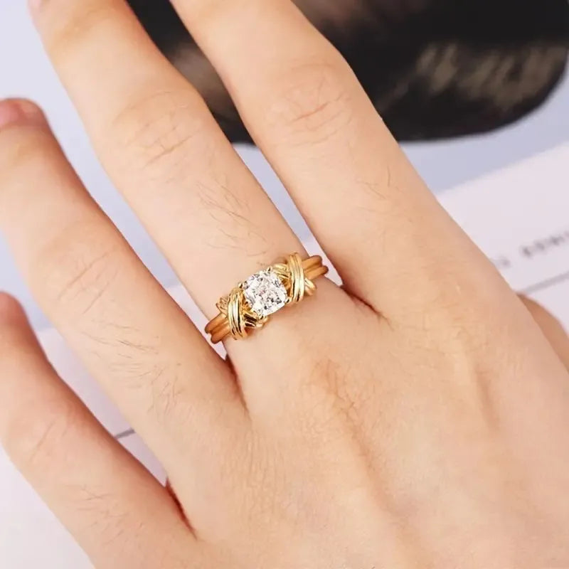Huitan Gold Cross Ring – CZ Wedding Band for Women Sizes 5–14