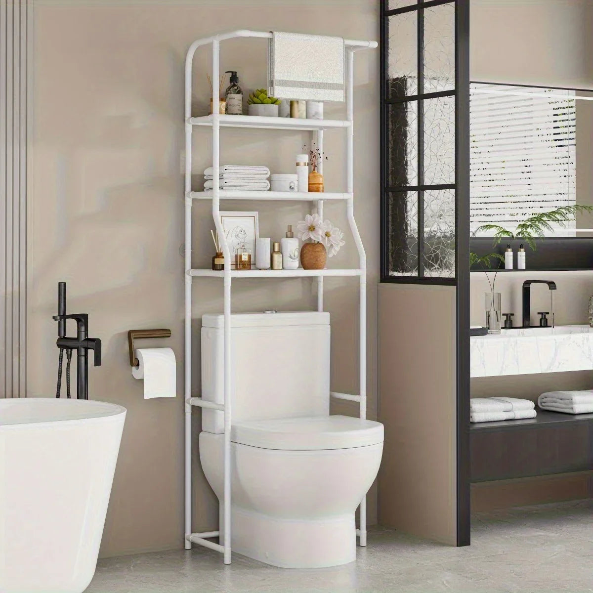 Multi-Layer Bathroom Storage Rack with Toilet Paper Holder