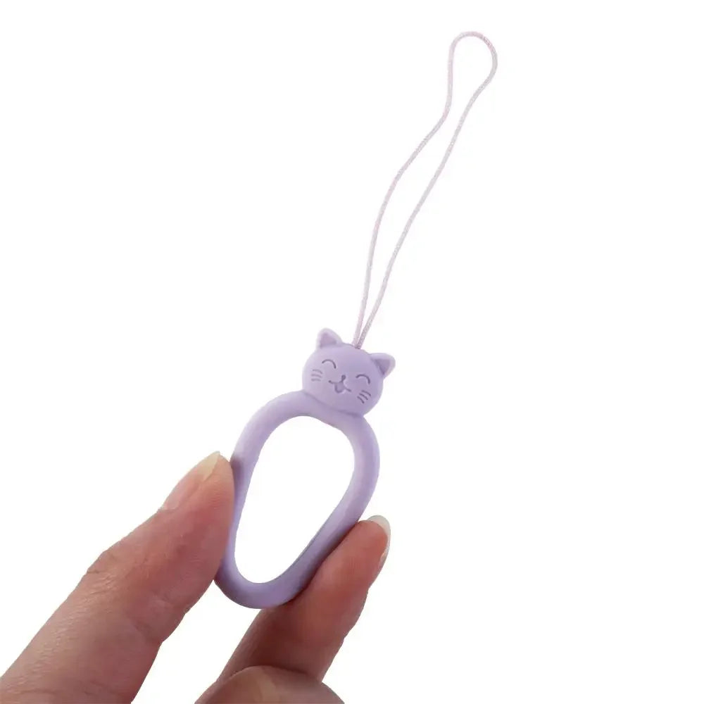 Cute Cat Silicone Finger Ring Lanyard – Anti-Lost Phone Pendant