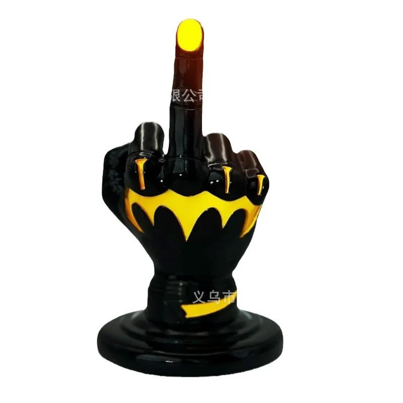 Resin Middle Finger Statue LED Light Bold Desktop Patio Ornament