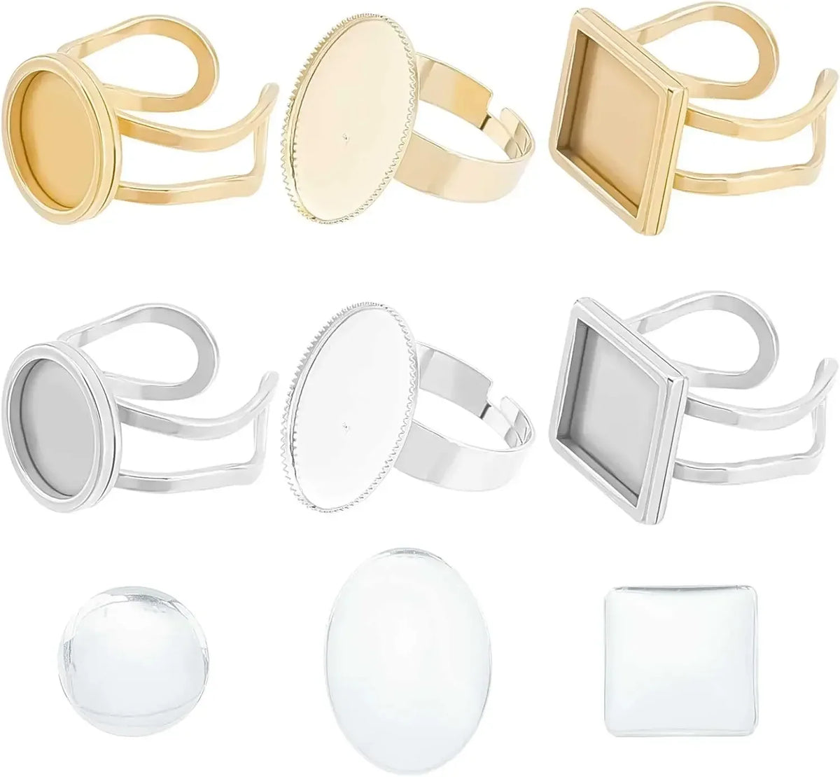 24Pcs Adjustable Ring Blanks & Bezel Tray DIY Jewelry Kit