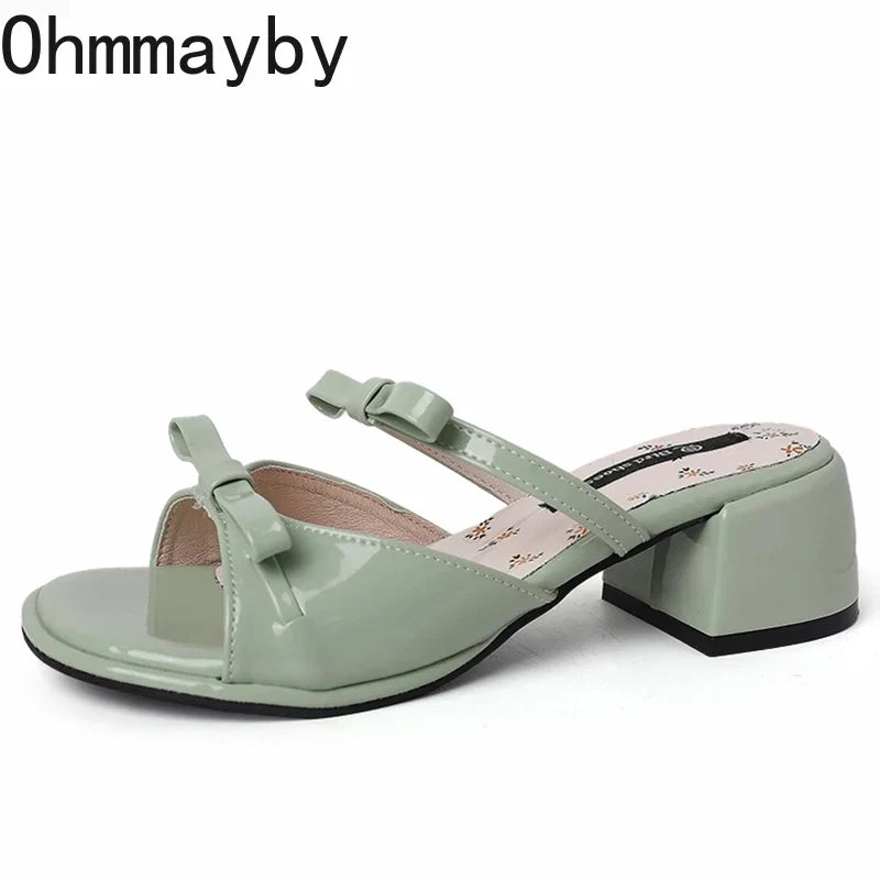 Women's Butterfly-Knot Square Heel Slides | Elegant Open Toe