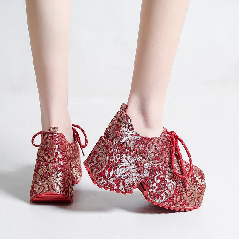 Women's Ethnic Embroidery Platform Pumps – Luxury Slingbacks