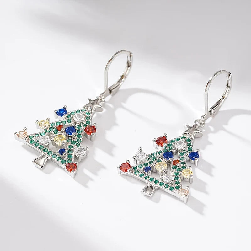 Huitan Christmas Tree CZ Dangle Earrings – Colorful Drop