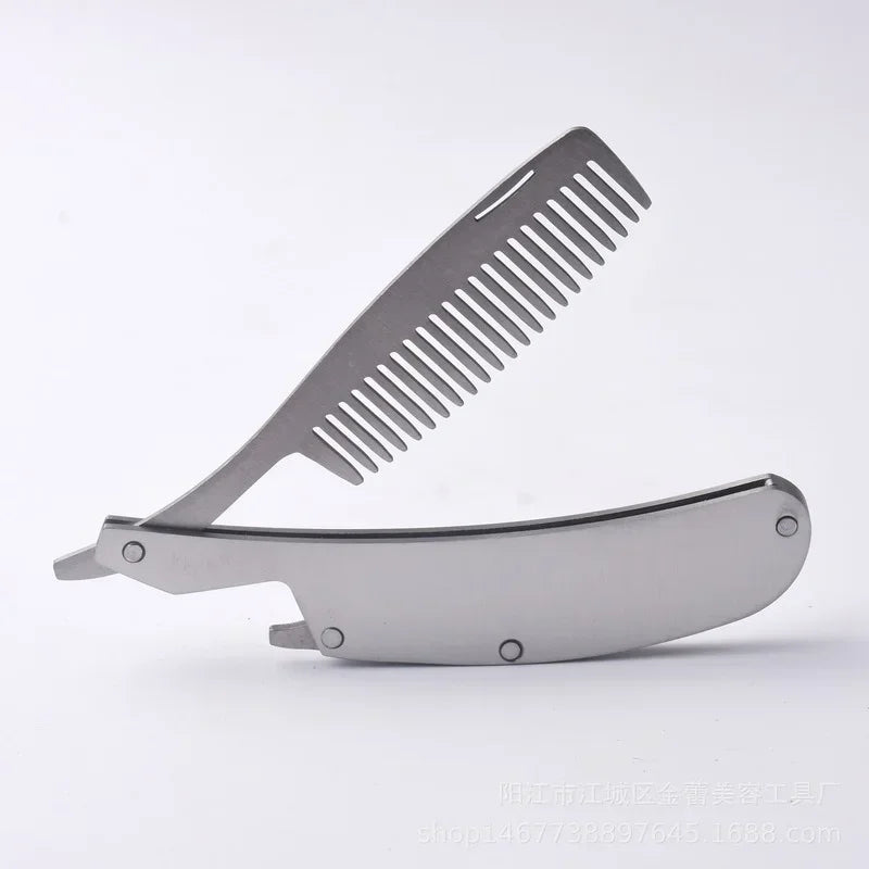 Men's Stainless Steel Folding Pocket Comb & Beard Set 2pcs