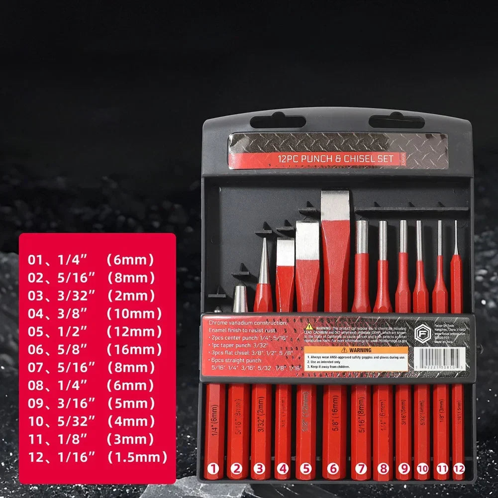 12-Piece Punch & Chisel Set – Metal, Stone, Wood & Brick