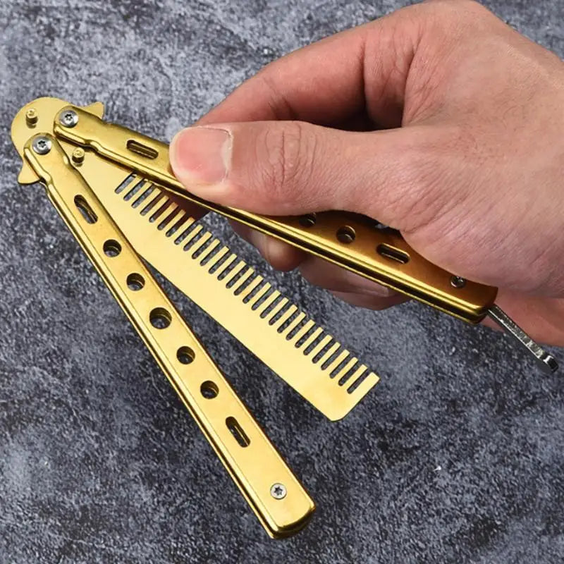 Butterfly Knife Comb – Foldable Stainless Steel Beard Styling Tool