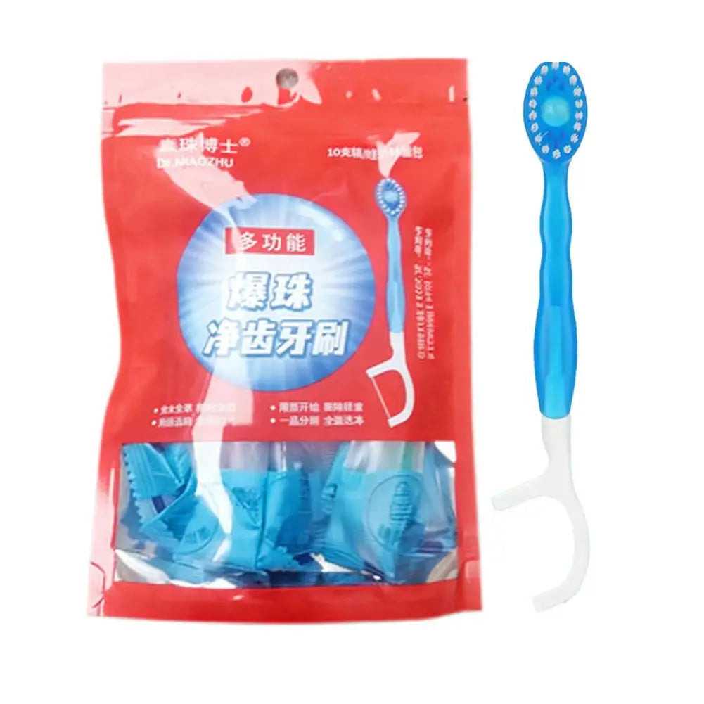 10-Pack Disposable Travel Toothbrush with Mint Toothpaste Capsule