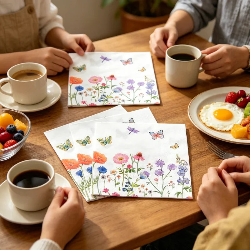 40PCS Watercolor Floral & Butterfly 3-Ply Disposable Paper Napkins