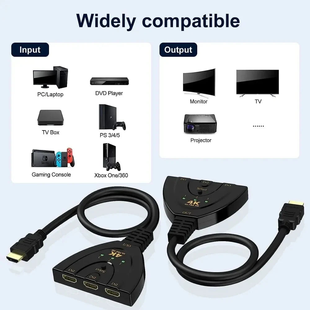 HDMI Switch 3 In 1 Out 4K 1080P for Xbox PS4 PS3 PC TV