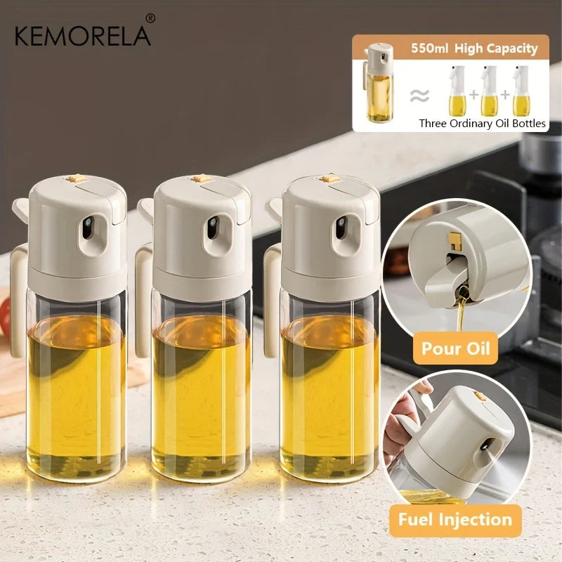 KEMORELA 550ml Glass Oil Sprayer Bottle – 2-in-1 Dispenser