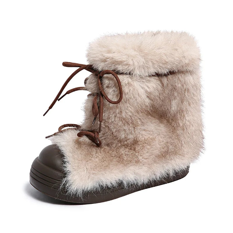 Women's Faux Fur Bow Ankle Snow Boots – Warm Winter Flats