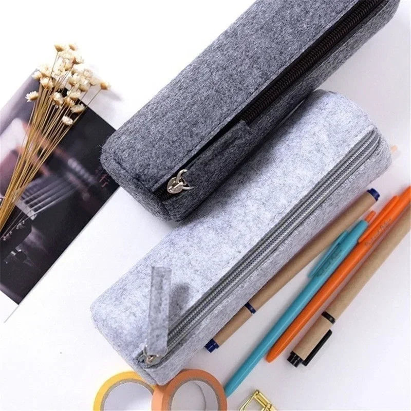 Retro Felt Pencil Pen Case Pouch Zipper Bag Portable Purse School