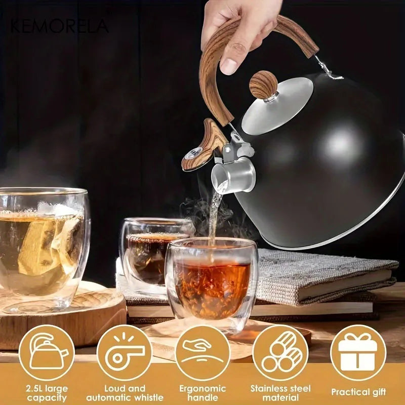 KEMORELA 2.5L Stainless Steel Whistle Kettle – Gas & Induction