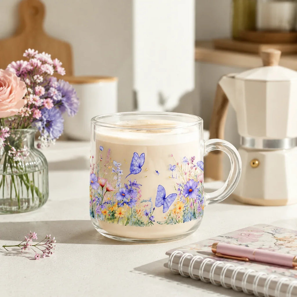 UV DTF Butterfly Flower Sticker | Waterproof Rub-On Cup Decal