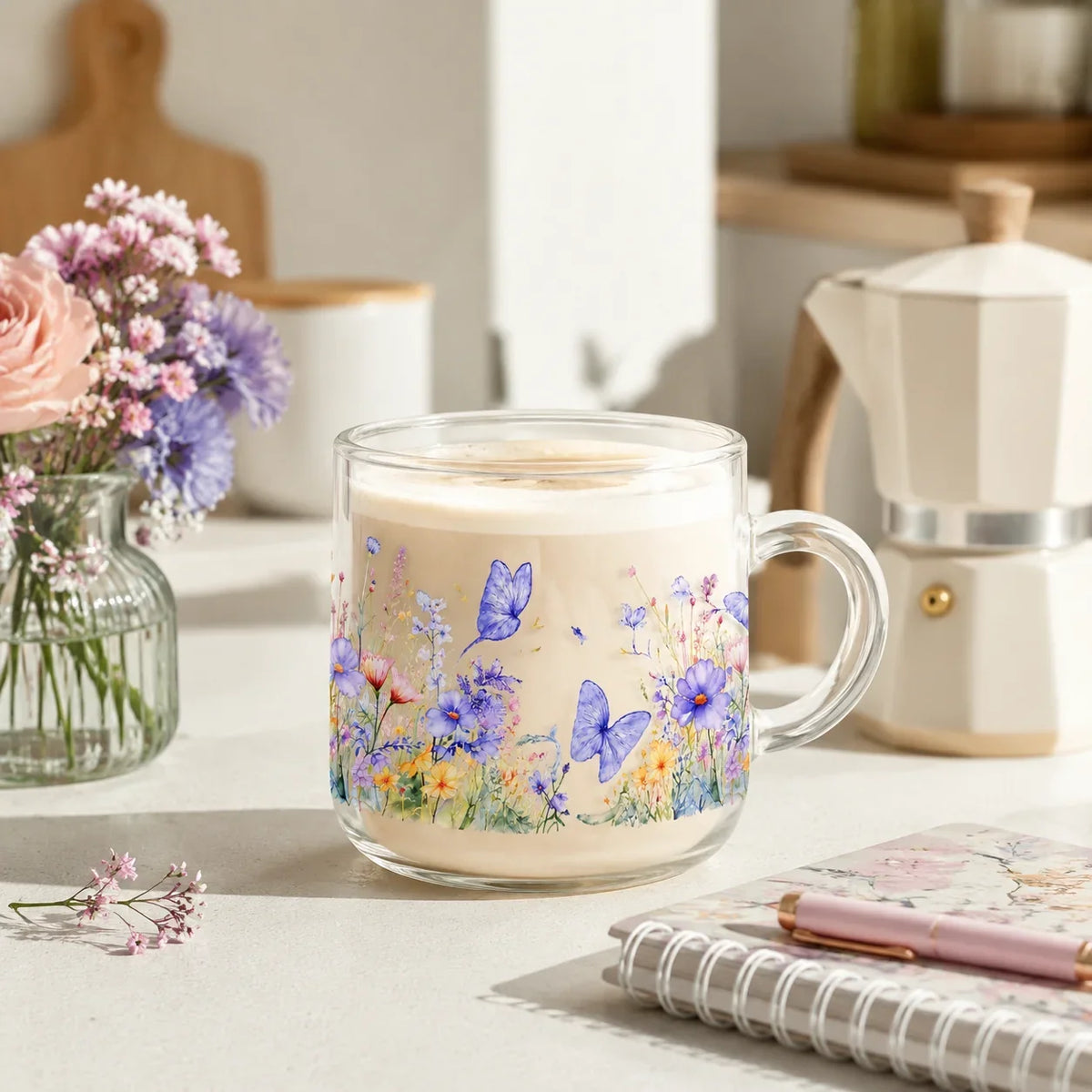 UV DTF Butterfly Flower Sticker | Waterproof Rub-On Cup Decal