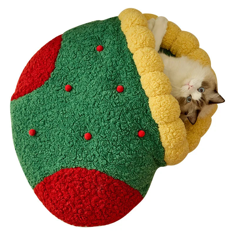 Autumn Winter Warm Cat Bed Deep Sleep Semi-enclosed Dog Christmas