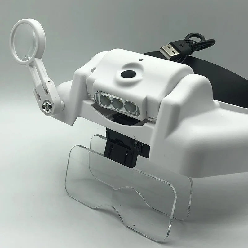 Head Magnifier with 3 LED Lights & USB Charging | Multi-Power