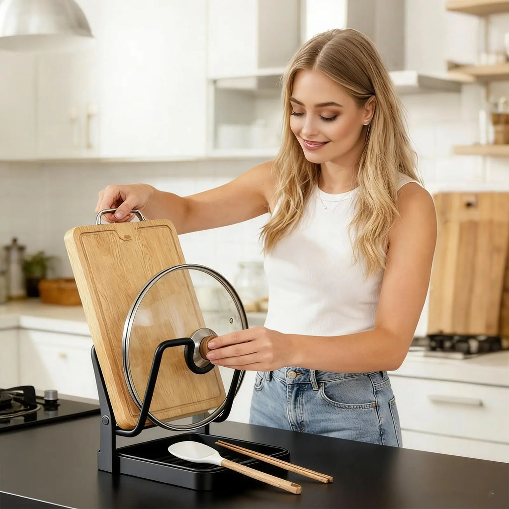 Pot Lid Rack Space Saving Anti-slip Kitchen Stand Storage Organizer