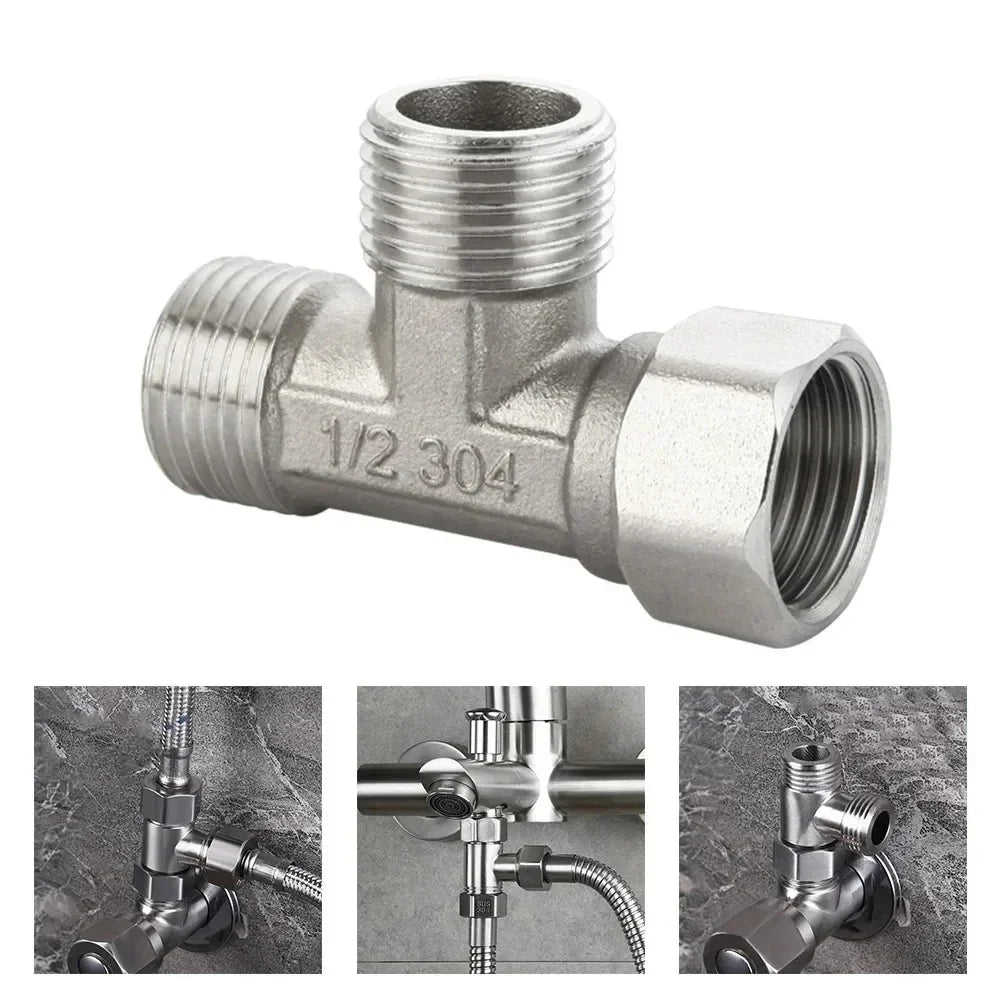 G1/2" Stainless Steel Three-Way T-Adapter Diverter Valve | Bidet & Shower