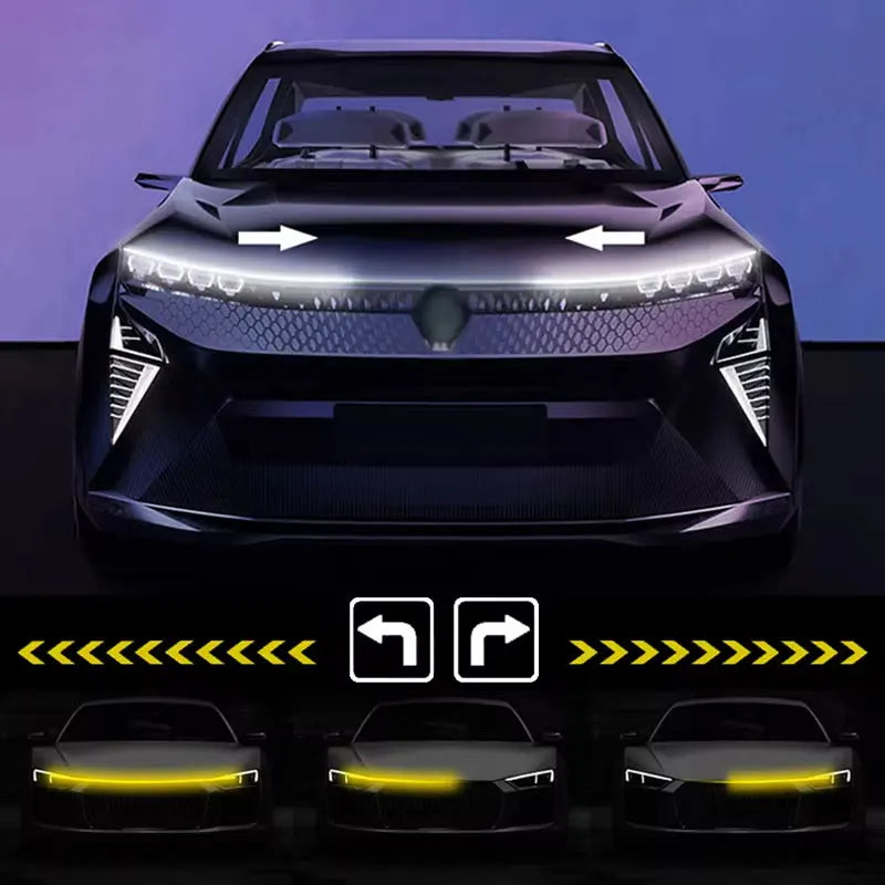 12V LED Car Hood DRL Light Strip with Turn Signal & Scan Effect