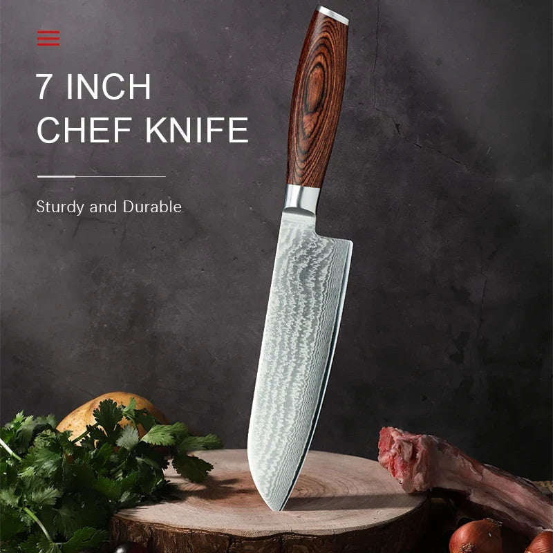 67-Layer Damascus Steel Kitchen Knife Set – Pakkawood Handle