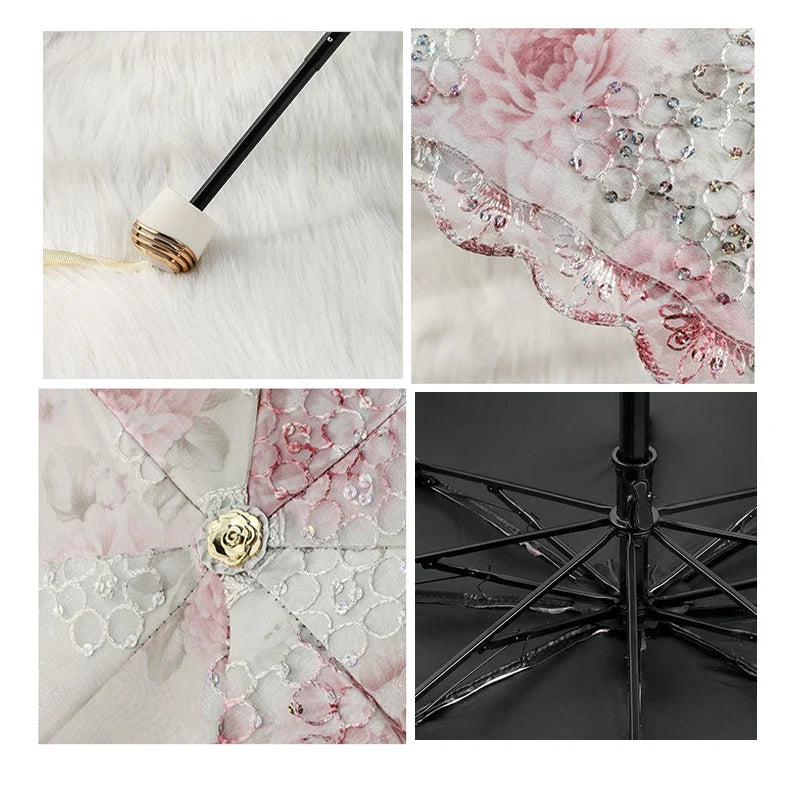 Double-Layer Lace Folding Princess Sun Umbrella | UV Block