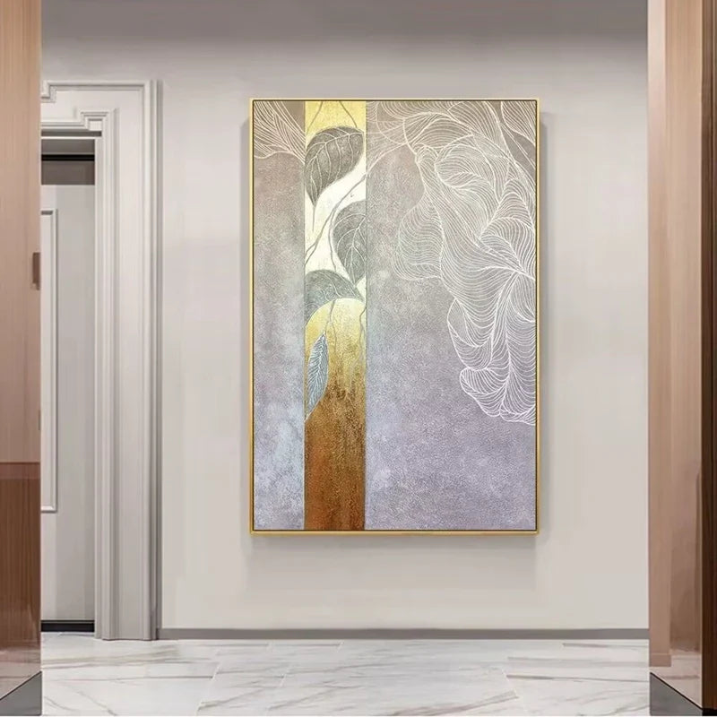 Abstract Hand-Painted Oil Painting on Canvas | Gold Wall Art