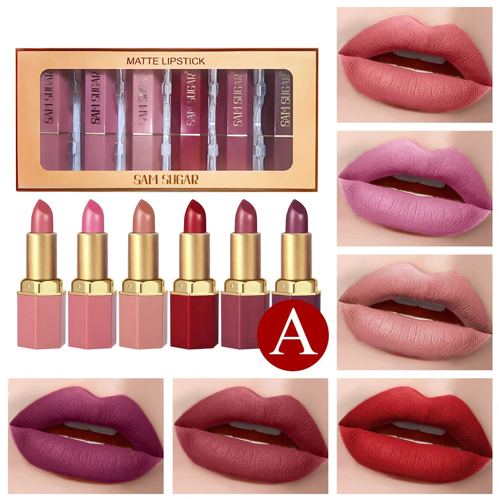 SAM SUGAR 6-Piece Matte & Pearlescent Lipstick Set | Long Lasting