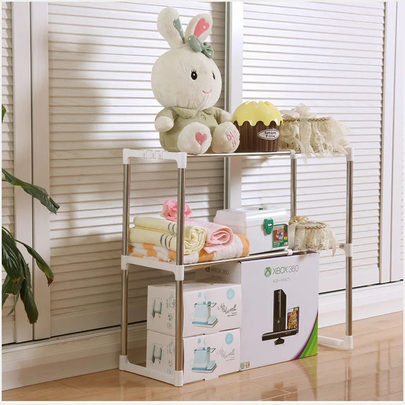 Adjustable Double-Tier Microwave Kitchen Shelf Storage Rack