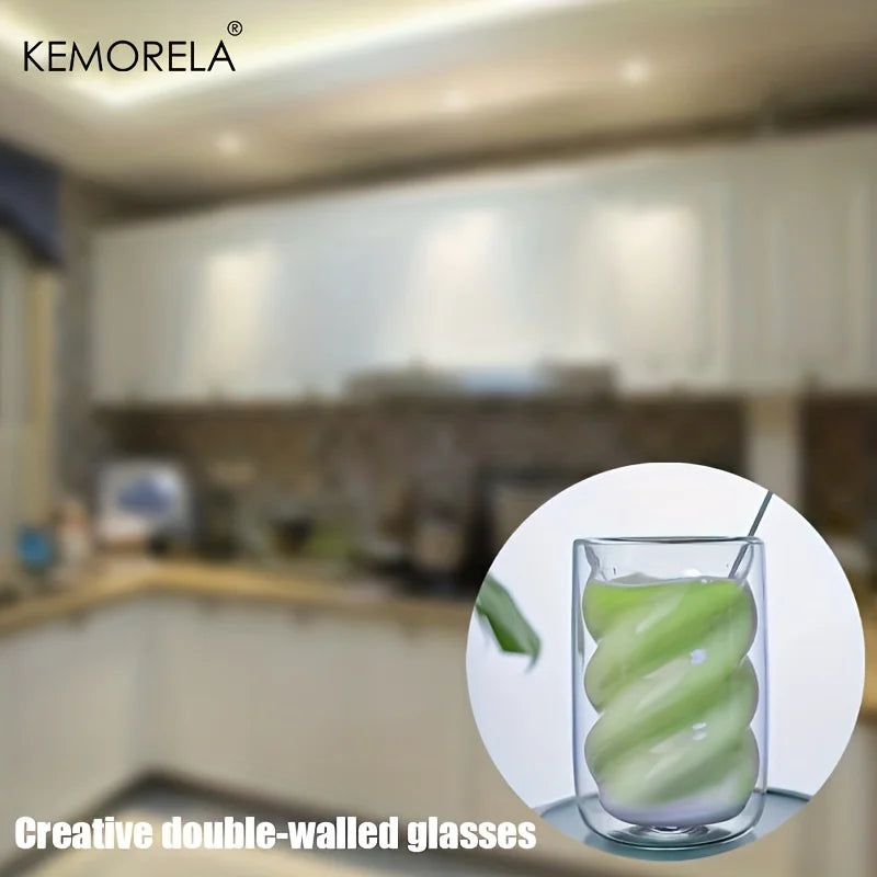 KEMORELA Double-Walled Spiral Glass Cup 320ml | 1 or 2 Pack