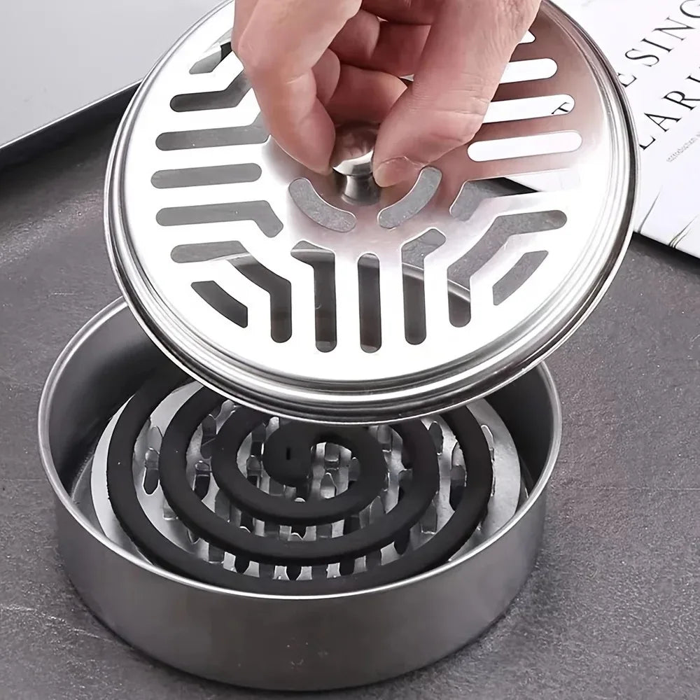 Stainless Steel Mosquito Coil Holder with Fireproof Cover