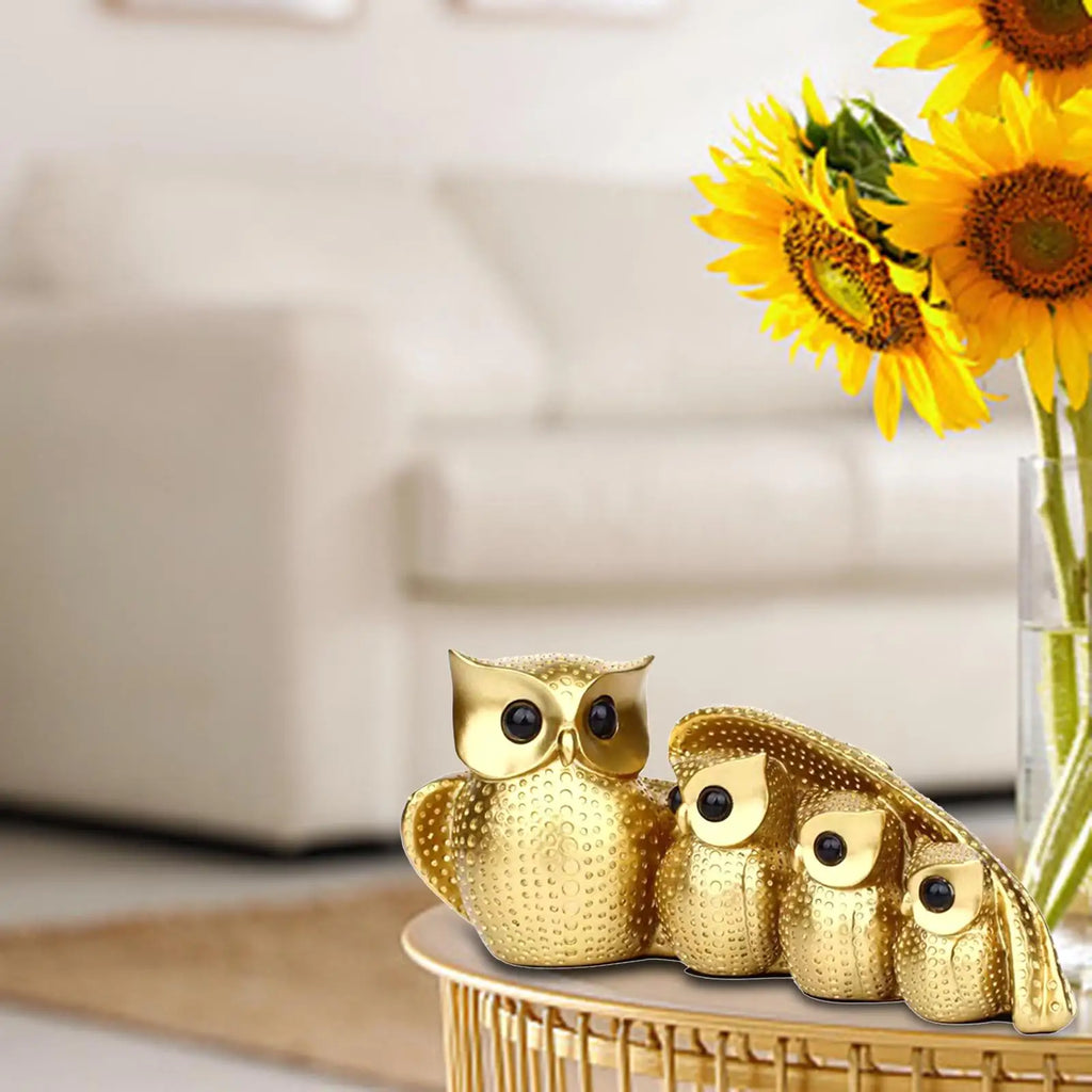 Family of Four Owl Statue – Resin Bird Figurine Home Decor