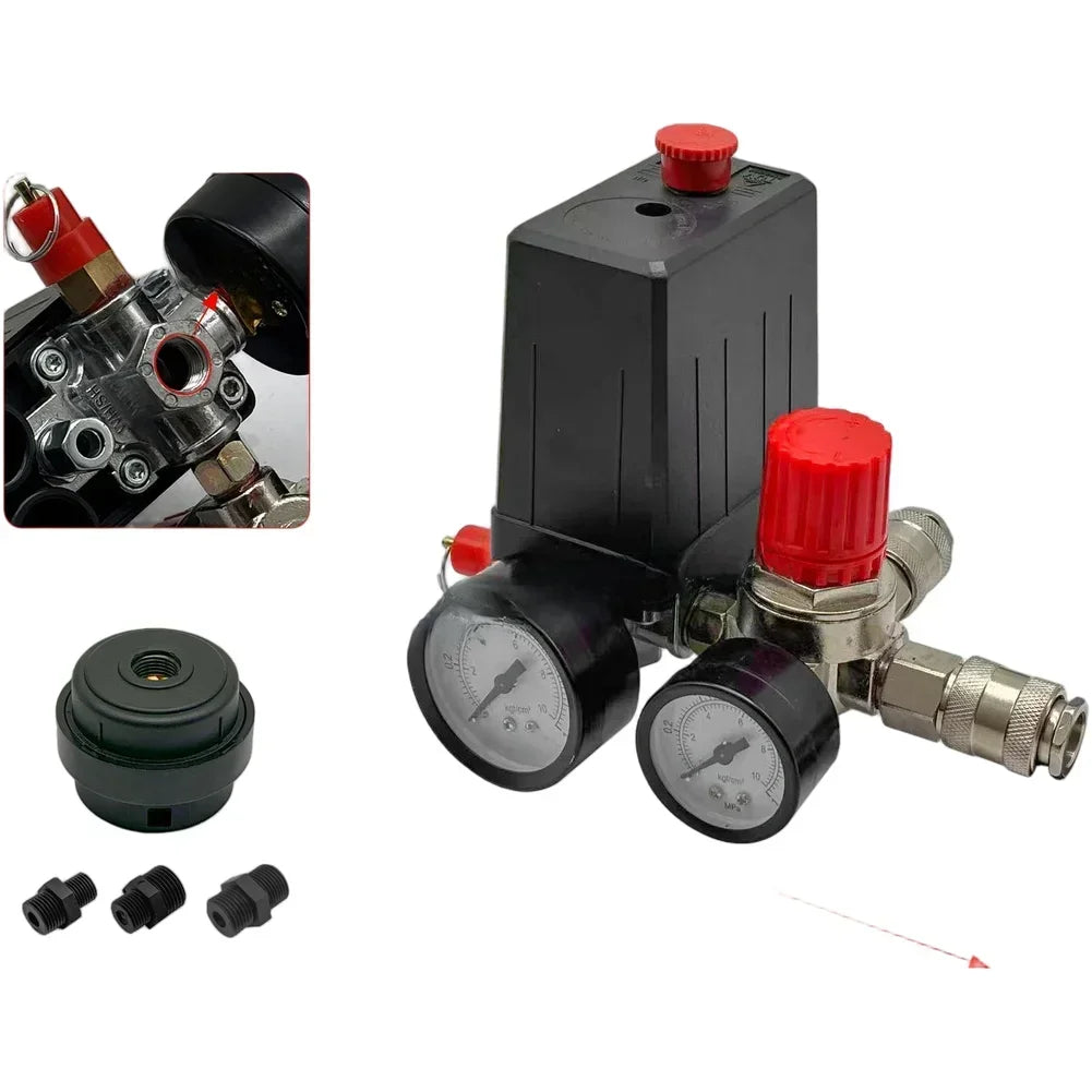 Air Compressor 4-Way Switch Assembly with Pressure Gauge & Muffler
