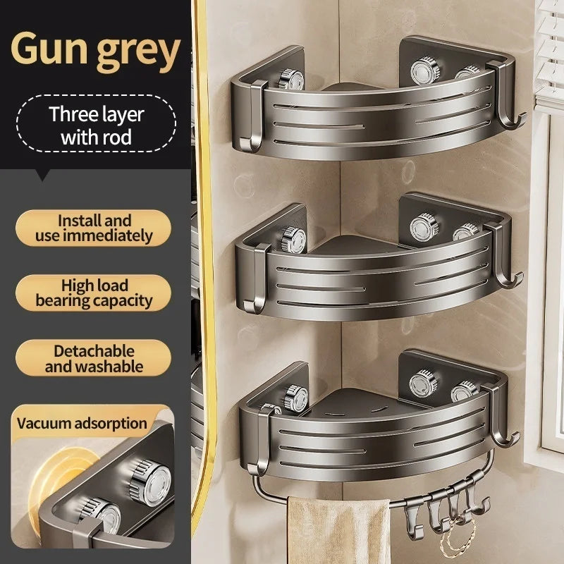 No-Drill Suction Cup Bathroom Corner Shelf Storage Rack