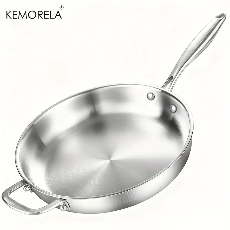 KEMORELA 30cm 316 Stainless Steel Non-Stick Wok Pan