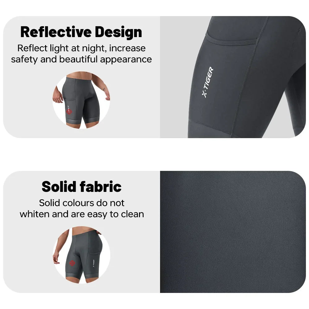 X-TIGER Men's Cycling Shorts – 5D Gel Pad & Zippered Pockets