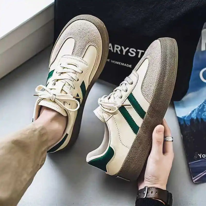 Men's Casual Lace-Up Sneakers – Breathable Leather Walking Shoe
