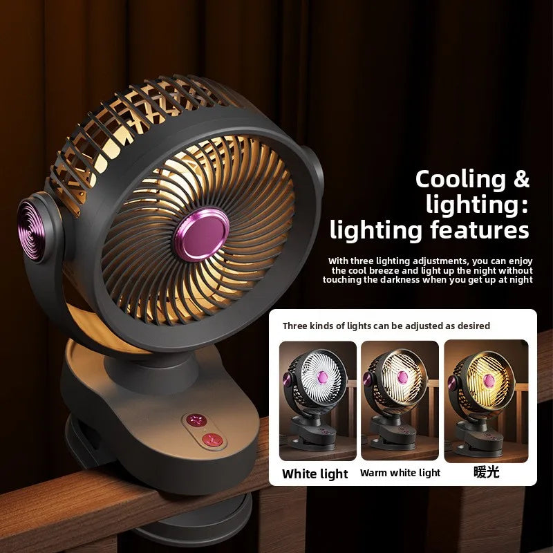 USB Rechargeable Clip Fan – Silent, LED & Oscillating Head