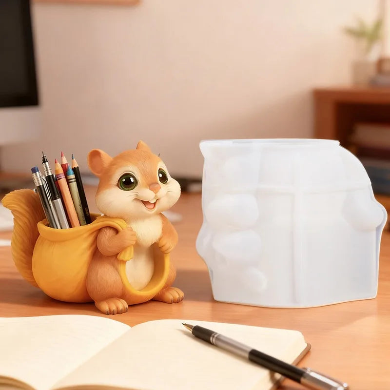 Squirrel Flower Pot Silicone Mold DIY Candle Holder Plaster Jar Molds