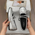 Women's Silver Mary Jane Hidden Wedge Shoes – Bow Buckle