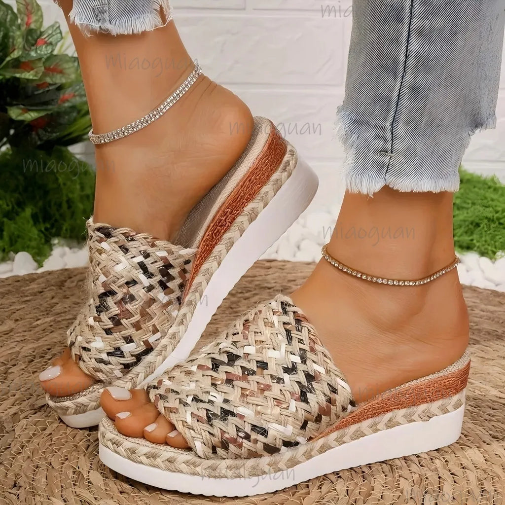 Women's Boho Woven Wedge Platform Sandals – Sizes 36–43