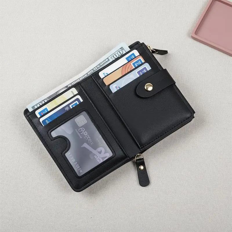 Slim PU Leather Women's Wallet – Zipper Coin Pocket & Card Slots