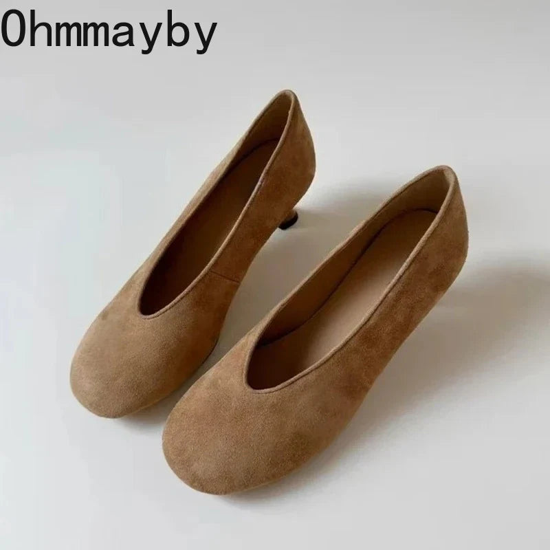 Women's Suede Mary Jane Pumps – Square Heel Slip-On Dress Shoes