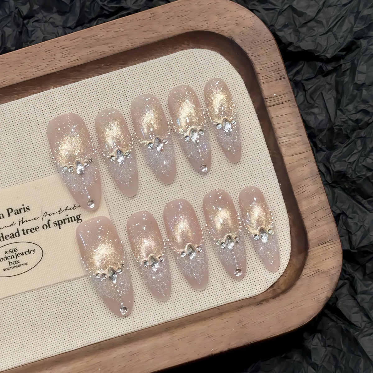 Handmade Glitter Diamond Aurora Cat Eye Press On Nails – 10pc